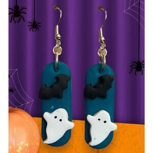 Halloween Dangle Earrings - Bat & Ghost - Handmade Polymer Clay